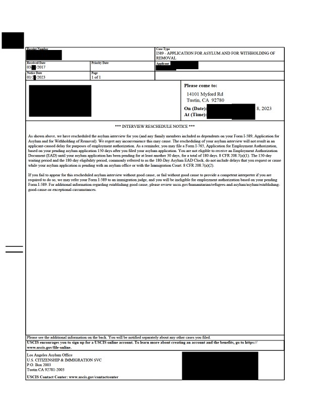 2023年7月，客户8年的I-589，催办面谈成功展示图